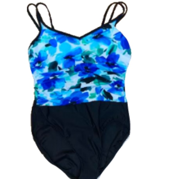 Swim Solutions Other - NEW Swim Solutions Blue Floral 1pc Swimsuit 16